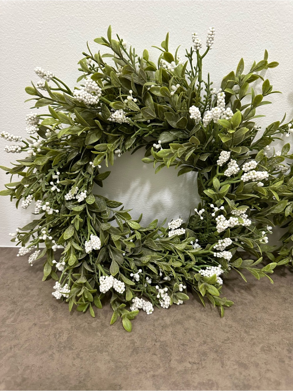 Lush Green Boxwood Wreath with White Berry Accents Faux 12-13” Set of 2 Match - Picture 7 of 15